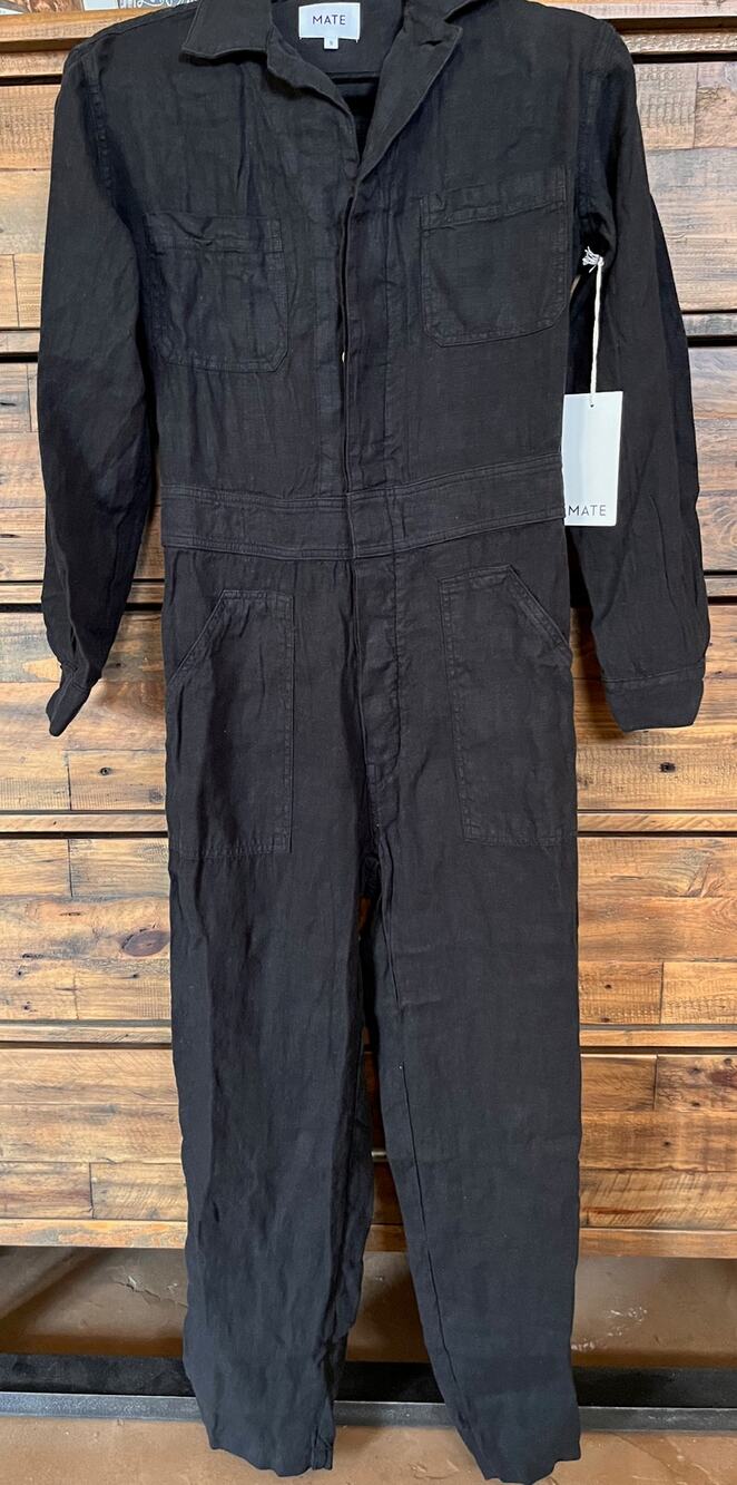 Mate The Label 100% Linen Long Sleeve Black Jumpsuit Size Small NWT